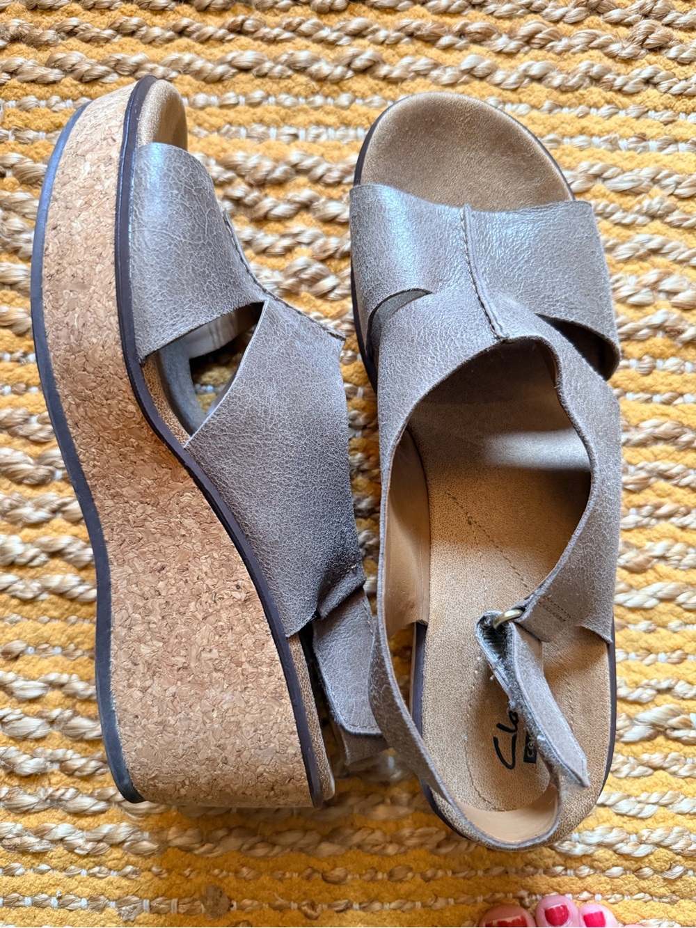 Women's Taupe Cork Wedge Slide Sandals